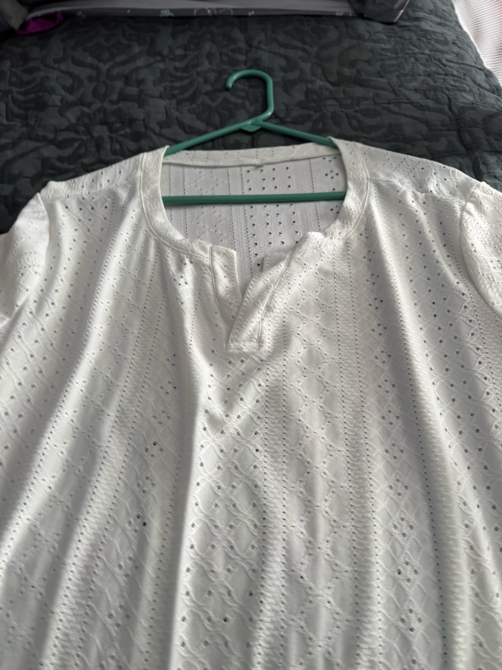 Classic White Eyelet Men's Shirt - Casual Split Neck